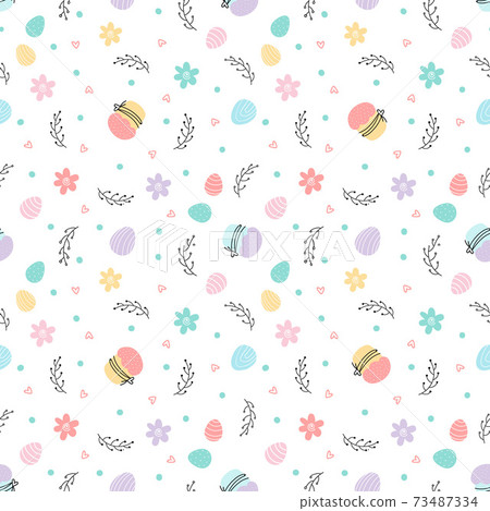 Easter seamless easter cake, eggs, willow, flowers 73487334