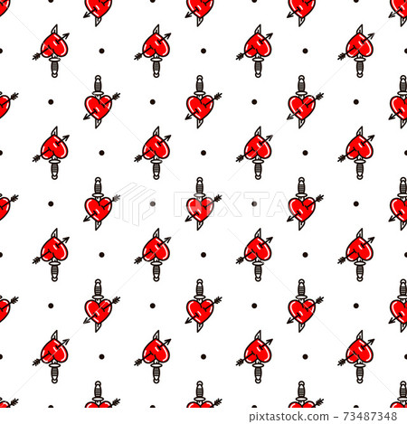 Heart with dagger in the style of old school tattoo seamless pattern Heart with dagger in the style of old school tattoo seamless pattern 73487348