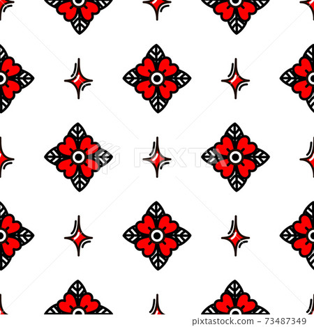 Red flower style old school tattoo pattern.doodle Red flower style old school tattoo pattern.doodle 73487349