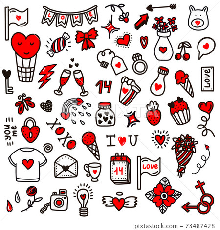 Valentines day love doodles.Vector illustration in doodle style. Valentines day love doodles.Vector illustration in doodle style. 73487428