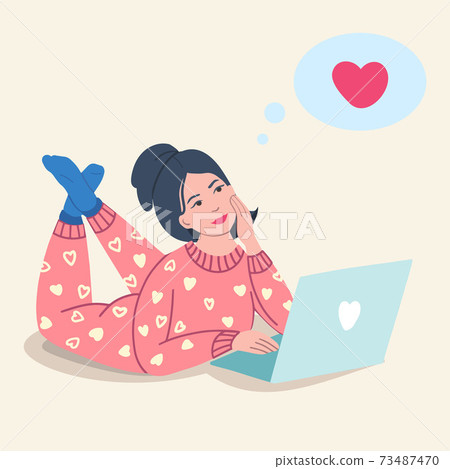 girl celebrates Valentines day alone girl celebrates Valentines day alone 73487470
