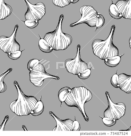 seamless pattern of garlic on a grey background 73487524