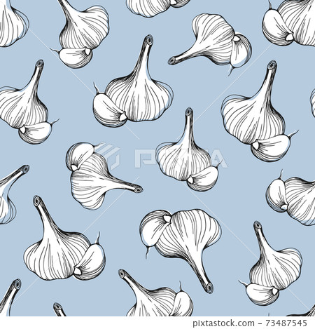 seamless pattern of garlic on a blue background 73487545