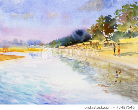 Painting colorful of vacation summer holiday. 73487546