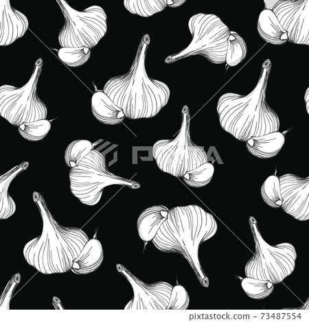 seamless pattern of garlic on a black background seamless pattern of garlic on a black background 73487554