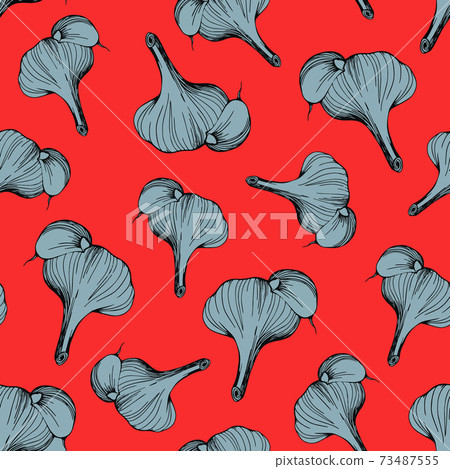 seamless pattern of garlic on a red background seamless pattern of garlic on a red background 73487555