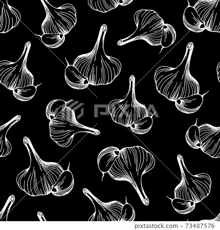 seamless pattern of garlic on a black background seamless pattern of garlic on a black background 73487576