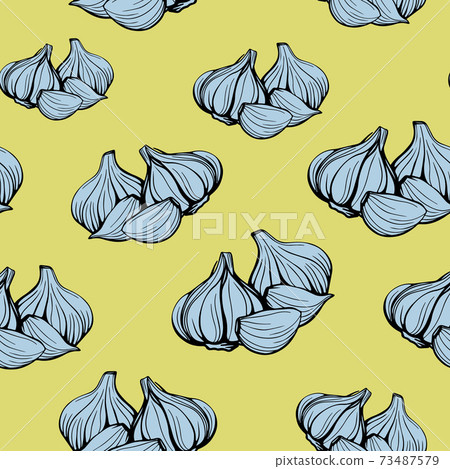 pattern of blue garlic on a yellow background pattern of blue garlic on a yellow background 73487579