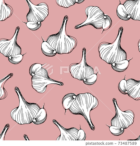 seamless pattern of garlic on a pink background.A simple pattern of garlic 73487589