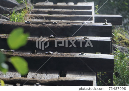 Mountain climbing / wooden path 73487998