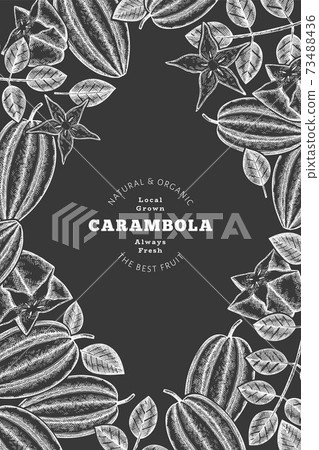 Hand drawn sketch style carambola banner. Organic fresh fruit vector illustration on chalk board. Retro fruit design template 73488436