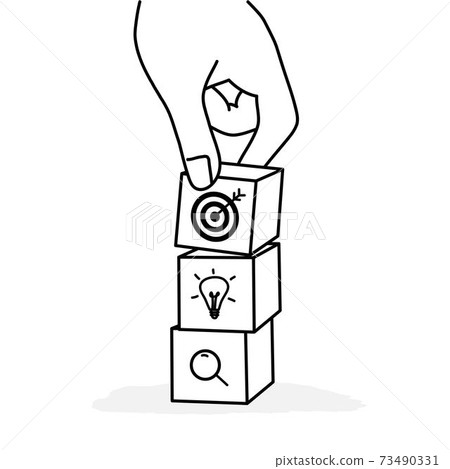 Human hand puts block with icon business... - Stock Illustration ...