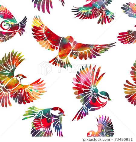 The seamless background of the birds. Mixed media. Vector illustration 73490951