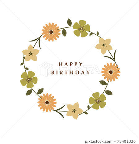 Orange flower wreath birthday card illustration 73491326