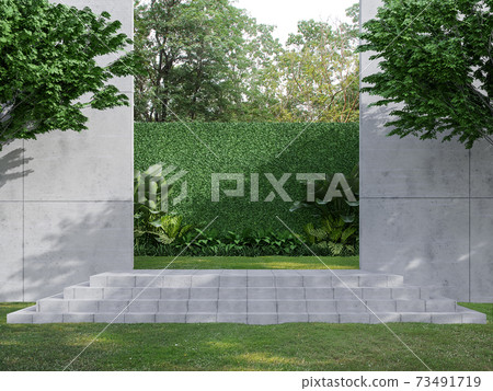 Concrete step in the green garden 3d render 73491719