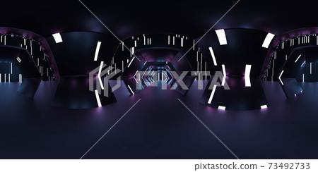 360 degrees panorama view of futuristic technology building interior 3d render illustration 73492733