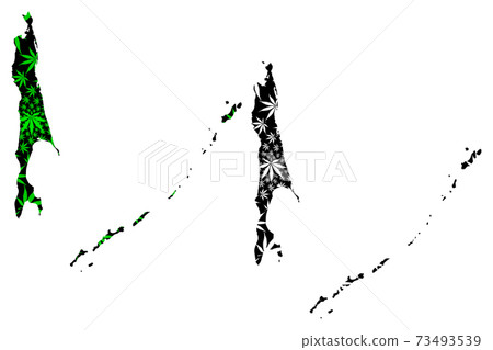 Sakhalin Oblast (Russia, Russian Federation, Oblasts of Russia) map is designed cannabis leaf green and black, Sakhalin and the Kuril Islands map made of marijuana (marihuana,THC) foliage.... 73493539