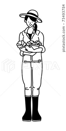 農業女孩農業農民農民女孩插圖單色黑白 73493784