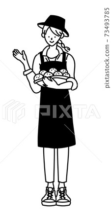 農業女孩農業農民農民女孩插圖單色黑白 73493785