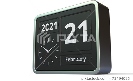 February 21 date on the flip clock calendar, 3d rendering February 21 date on the flip clock calendar, 3d rendering 73494035