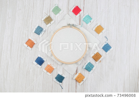 Hoop for cross stitch with stretched canvas,mockup for the designer Hoop for cross stitch with stretched canvas,mockup for the designer 73496008