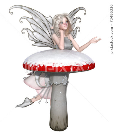 Cute Winter Fairy with Pink Nose Waiting for Snow 73496336