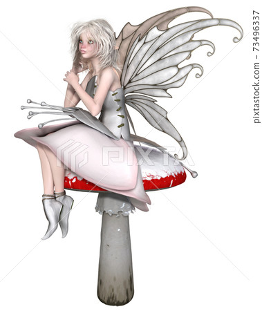 Cute Winter Fairy Sitting on a Toadstool Cute Winter Fairy Sitting on a Toadstool 73496337