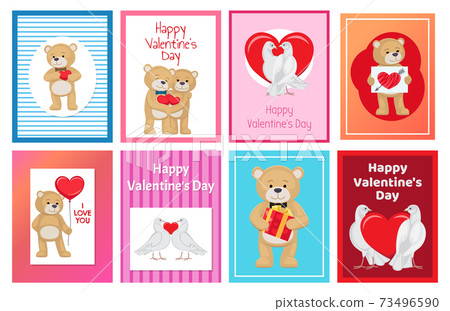 Cute Soft Toy Bears and White Doves in Love Set 73496590