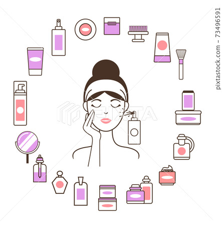 Woman in Headband inside Circle of Cosmetic Means 73496591