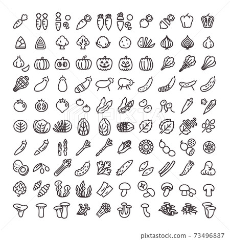 Line art icon 100 pieces 08 (vegetables) Line art icon 100 pieces 08 (vegetables) 73496887