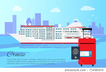 Cruise Ship and Luggage Poster Vector Illustration Cruise Ship and Luggage Poster Vector Illustration 73496934