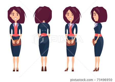 Businesswoman in Suit and Stilettoes Holds Purse 73496950