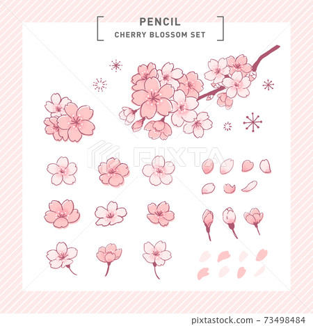 Sakura, Yoshino cherry cute handwritten touch parts illustration set Sakura, Yoshino cherry cute handwritten touch parts illustration set 73498484