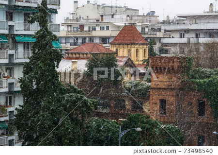 Thessaloniki, Greece Heavy snowfall at the city center. Thessaloniki, Greece Heavy snowfall at the city center. 73498540