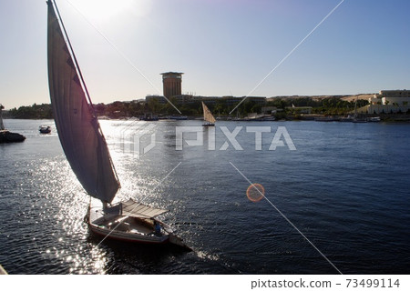 Cruising along the Nile river on Felucca boats, Nile, Egypt 73499114