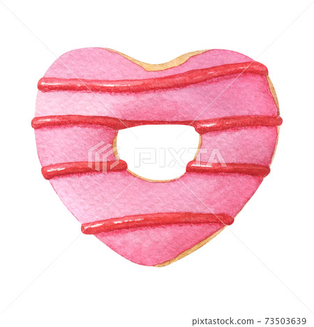 Watercolor heart shaped donut with pink glaze 73503639