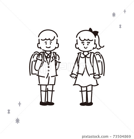 新的一年級學生的插圖排隊[線條畫，無繪畫] 73504869