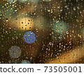 Raindrops and night view through the window 73505001