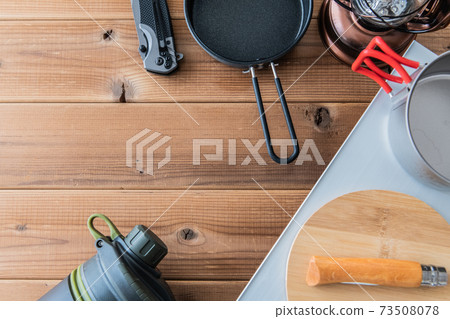 Camping mountain climbing equipment bird's-eye view shooting material 73508078