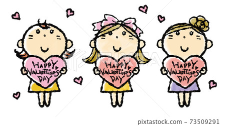 Hand drawn illustration of a cute girl with a valentine heart 73509291