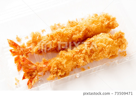 Takeout image. Fried shrimp in a clear plastic container. Takeout image. Fried shrimp in a clear plastic container. 73509471