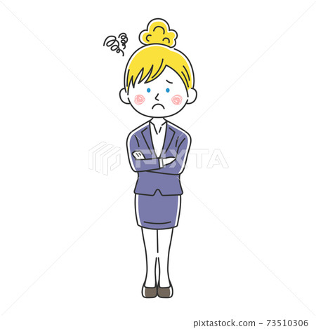 雙臂交叉陷入困境的白人商業女性的插圖 雙臂交叉陷入困境的白人商業女性的插圖 73510306