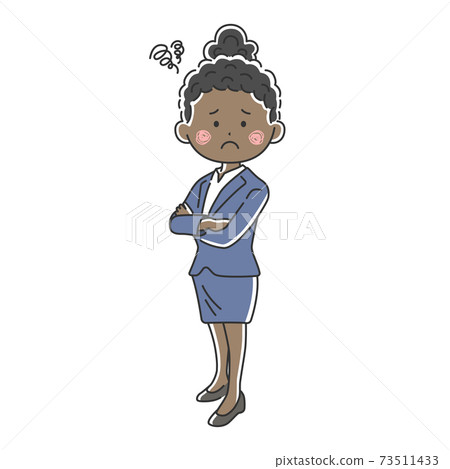 Illustration of a black business woman in trouble with her arms folded Illustration of a black business woman in trouble with her arms folded 73511433