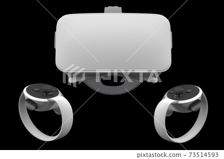 Virtual reality glasses and controllers for online gaming isolated on black 73514593