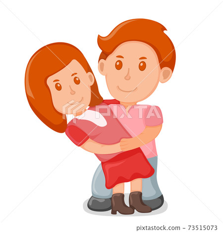 Young lovely male character holding female on arms, lover people couple, standing together cartoon vector illustration, isolated on white. Young lovely male character holding female on arms, lover people couple, standing together cartoon vector illustration, isolated on white. 73515073