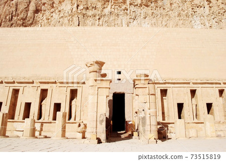The gate of the impressive mortuary temple of Queen Hatshepsut. West bank of the Nile near the Valley of the Kings. Unesco World Heritage Site. Luxor Egypt. 73515819