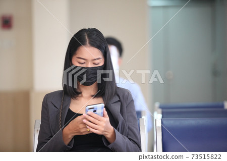 Covid-19 concept. People wearing mask for protect cough with Covid-19 virus outbreak , work from home , new normal 73515822