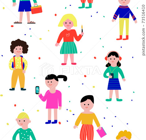 Kids in school seamless pattern, cute and funny design. Vector illustration 73516410