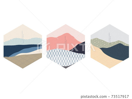 Abstract art background with Japanese wave pattern vector. Pastel art landscape template. Mountain forest with geometric elements cover design. 73517917