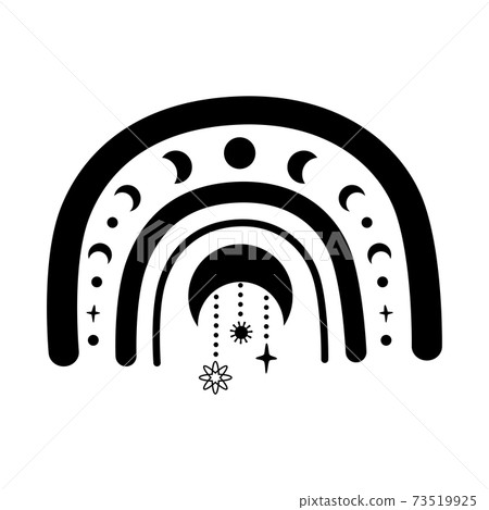 Black boho rainbow shape. Celestial rainbow logo. Kids rainbow element isolated Bohemian moon stars vector 73519925